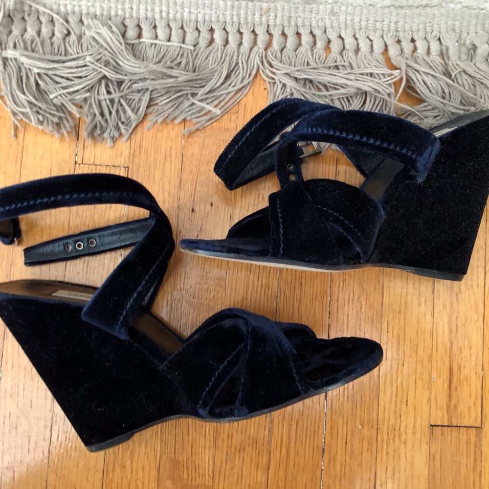 Prada blue velvet wedge - size 39.5 (US 8.5-9)